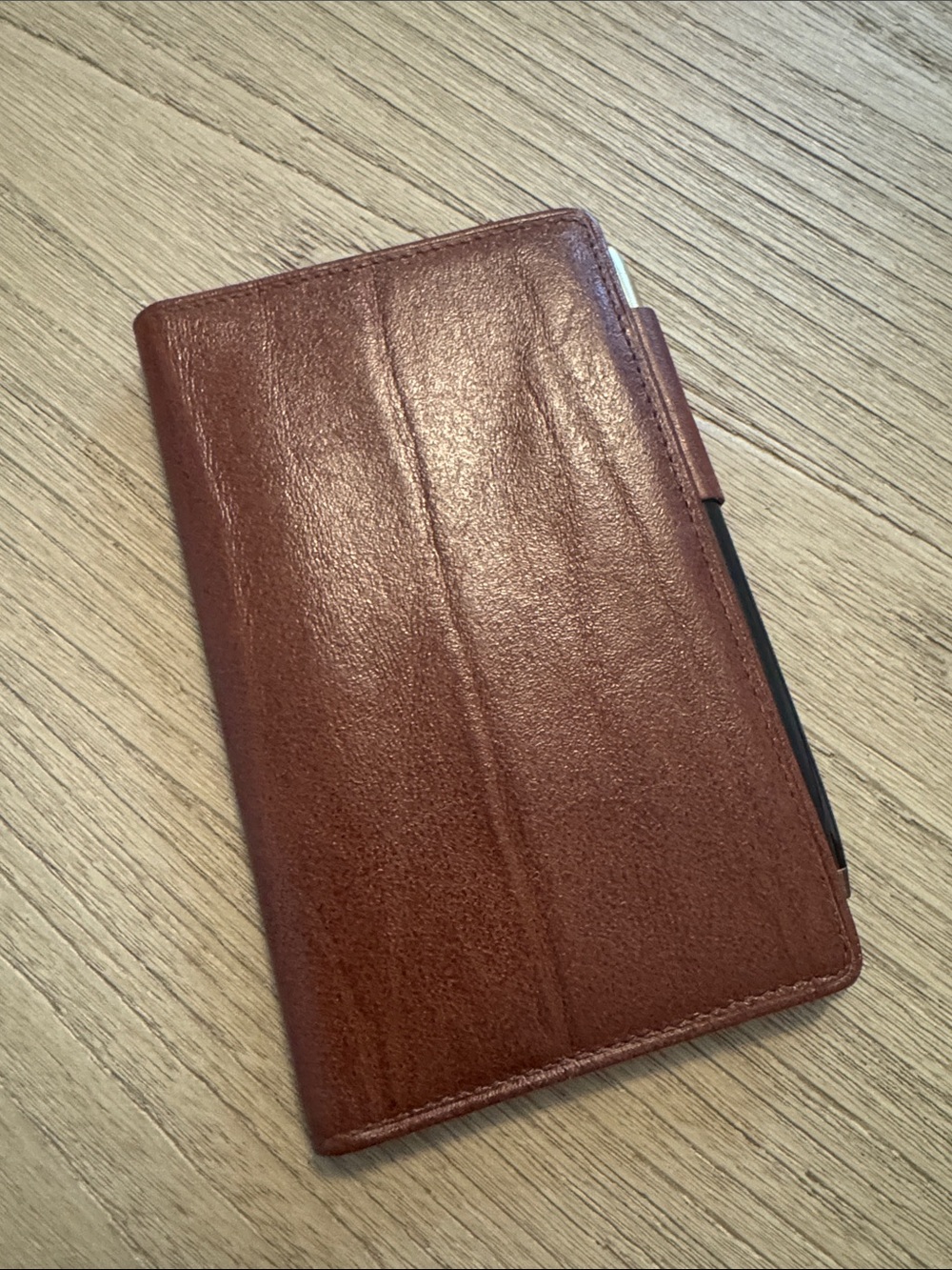 5/8 Leather passport Case with Pen Holder - Brown